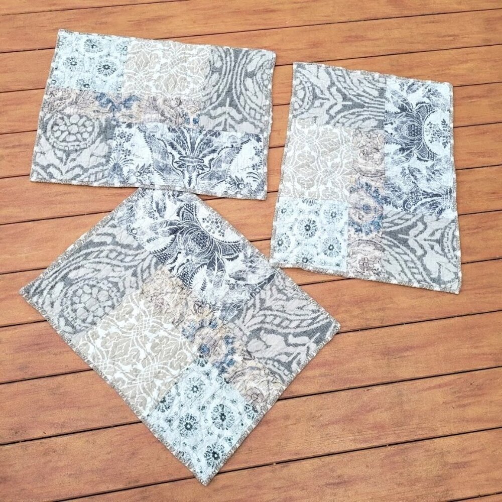 3 Pottery Barn Tessa Patchwork Shams Standard Quilted Classic HTF Rare Home EUC